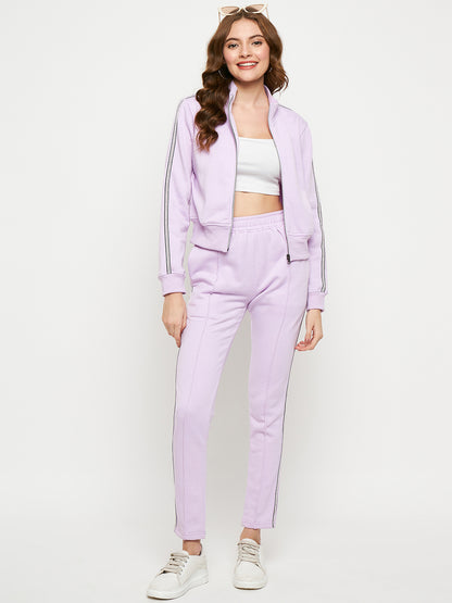 Women Solid Mock Collar Tracksuit