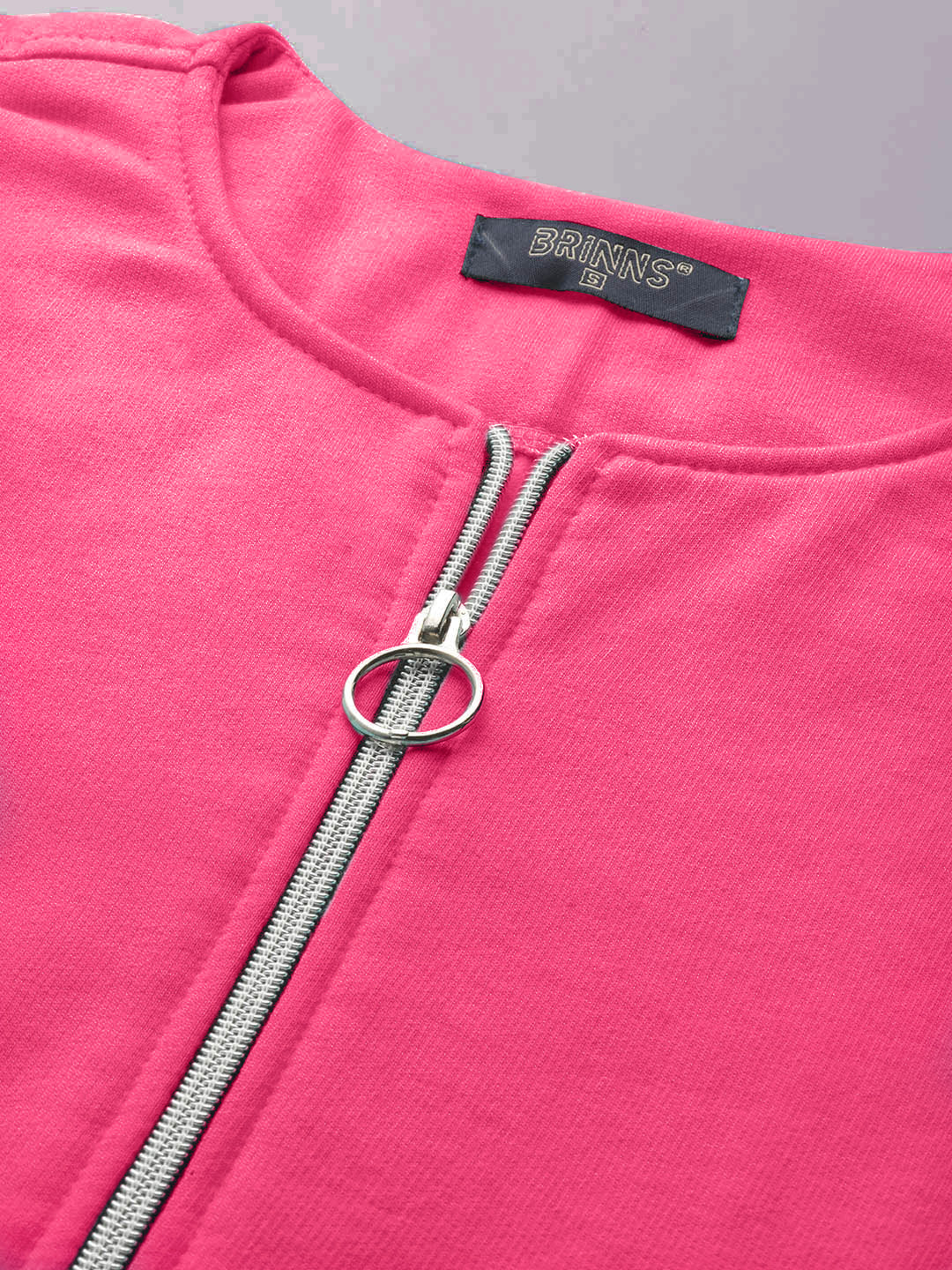 Collarless Solid Fleece Casual Bomber Jacket