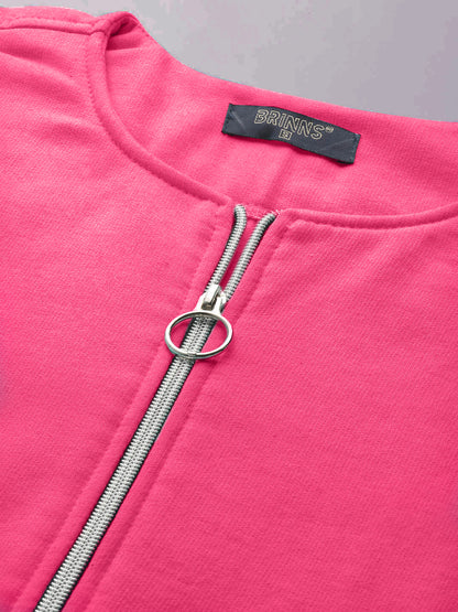 Collarless Solid Fleece Casual Bomber Jacket