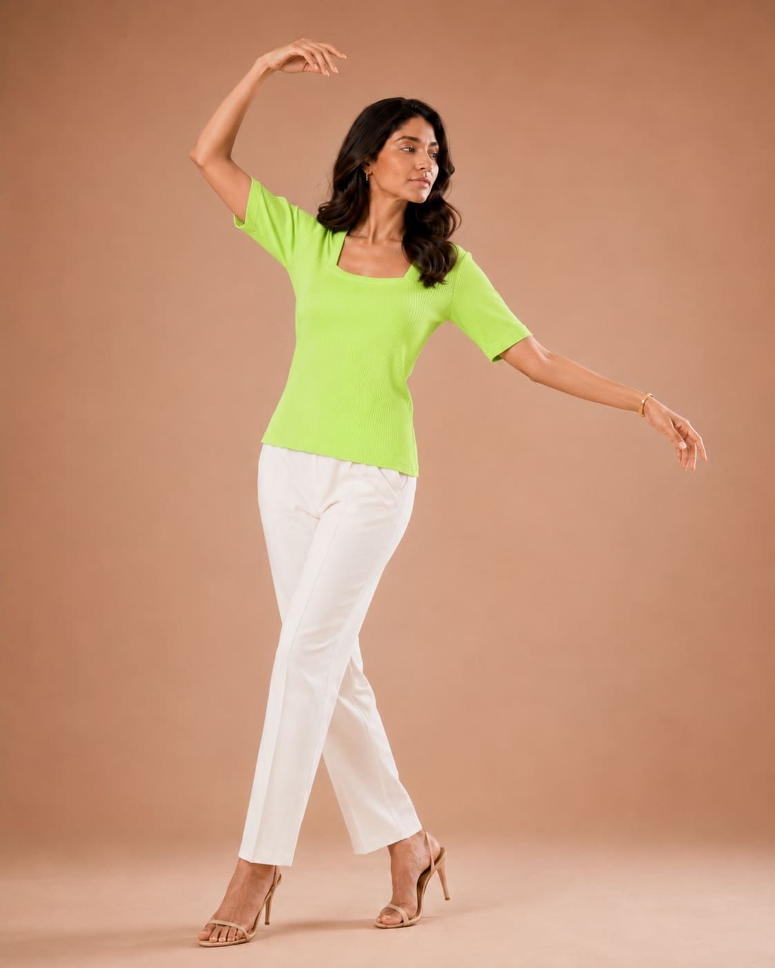 Ribbed Square Neck Fitted Top