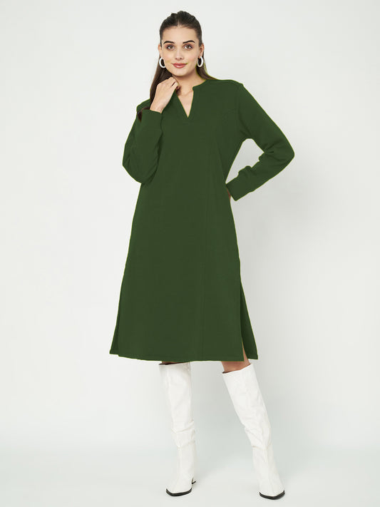A-Line Dress with V-Neck Split Mandarin Collar