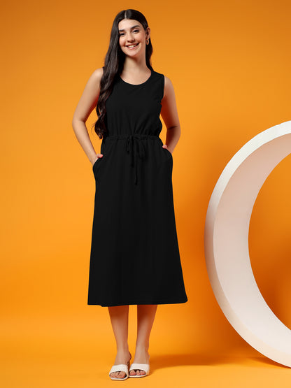 Belted Cotton Fit & Flare Midi Dress