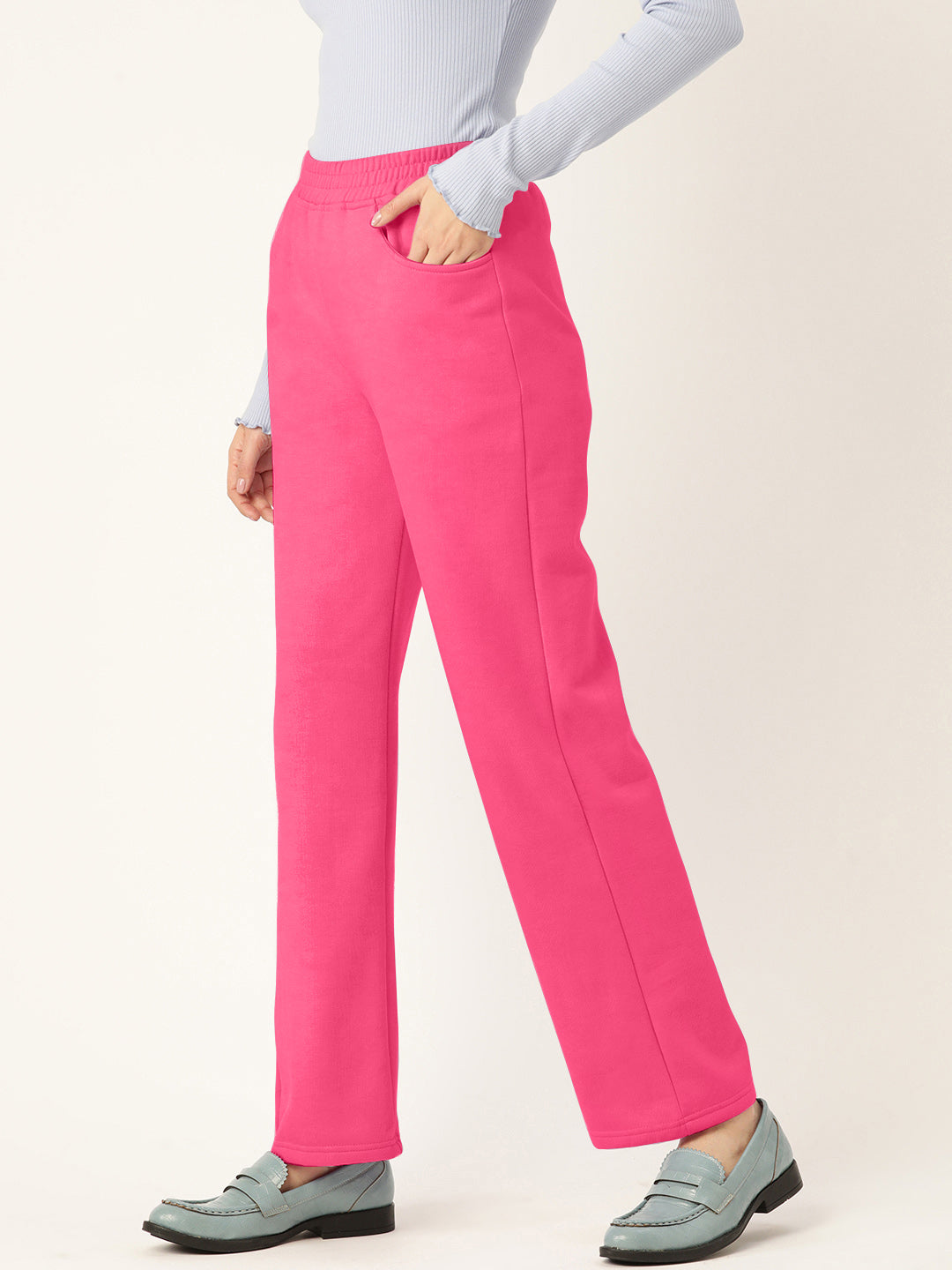 Solid Relaxed Straight Fit PolyCotton Fleece Trousers