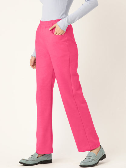 Solid Relaxed Straight Fit PolyCotton Fleece Trousers