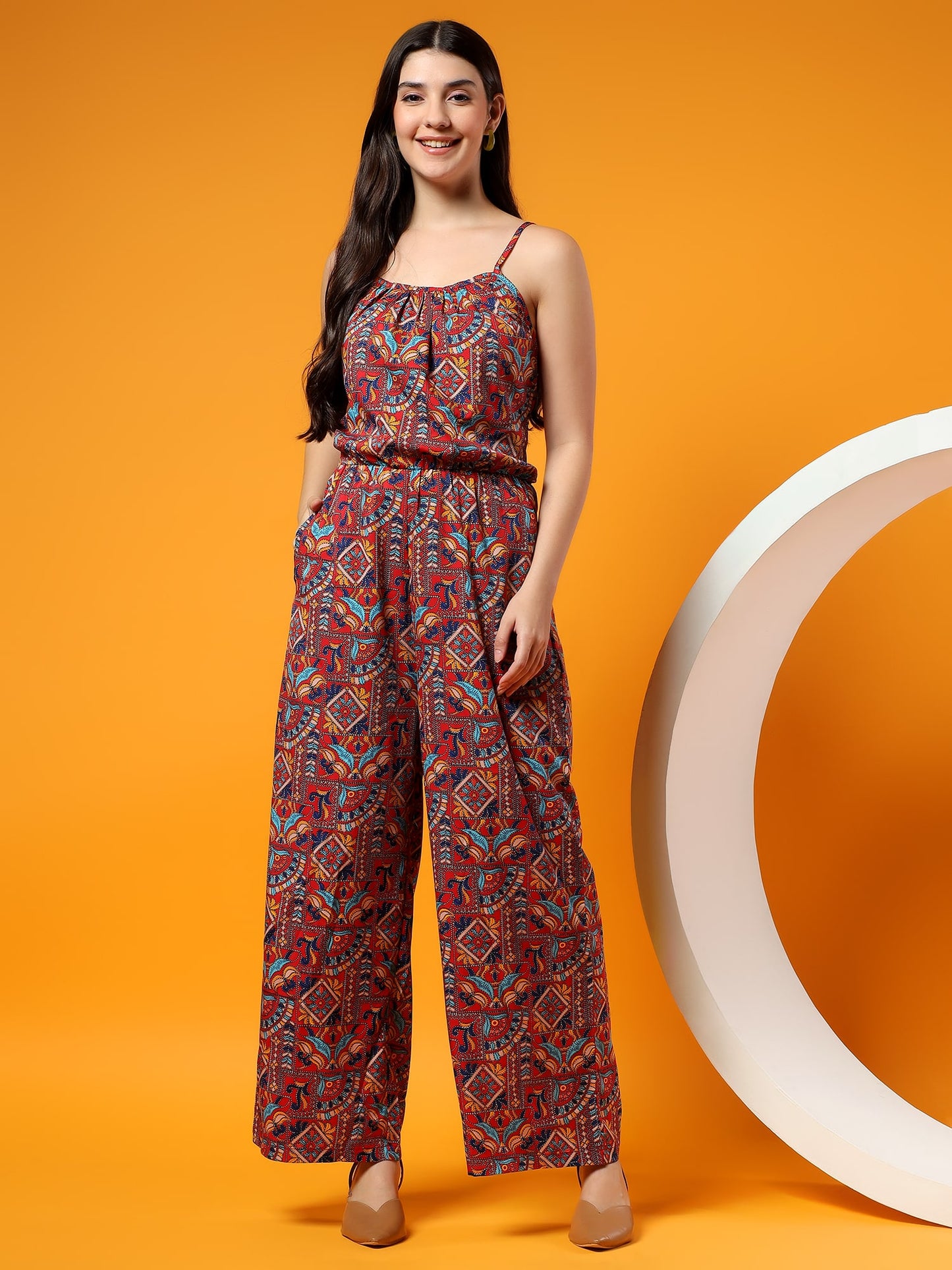 Printed Shoulder Straps Sleeveless Jumpsuit