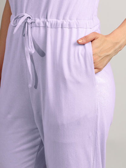 BRINNS Women V-Neck Pure Cotton Jumpsuit with Waist Tie-Up