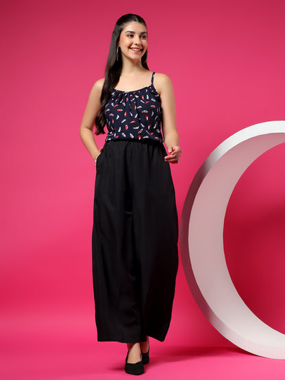 Printed Shoulder Straps Sleeveless Jumpsuit