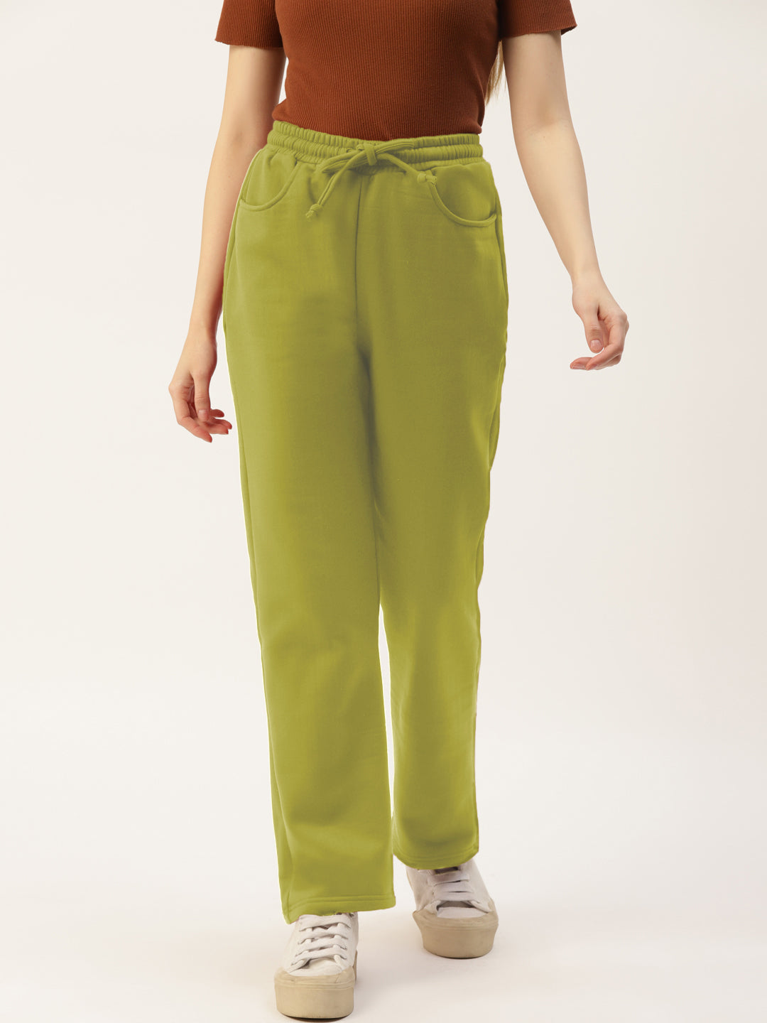 Solid Relaxed Straight Fit PolyCotton Fleece Trousers