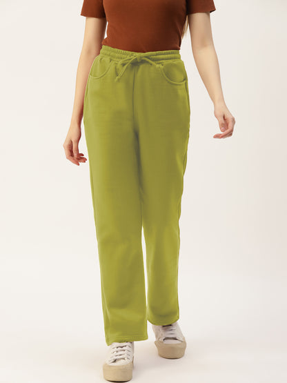 Solid Relaxed Straight Fit PolyCotton Fleece Trousers