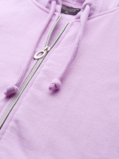 Solid Fleece-Lined Zip-Closure Hooded Sweatshirt with Pockets