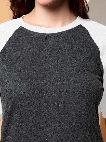 BRINNS Women Solid Raglan Sleeves Round Neck Cotton T-shirt