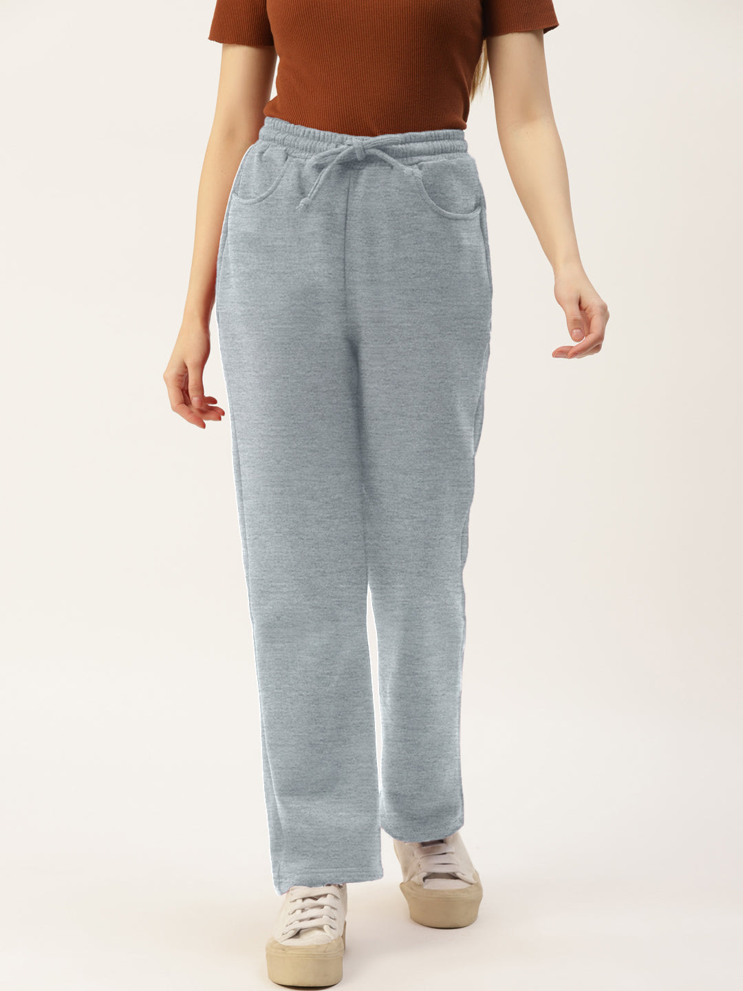 Solid Relaxed Straight Fit PolyCotton Fleece Trousers