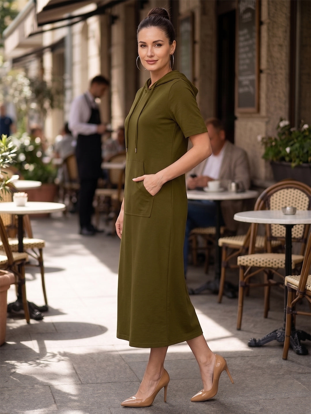 BRINNS Women Hooded Pure Cotton T-shirt Midi Dress