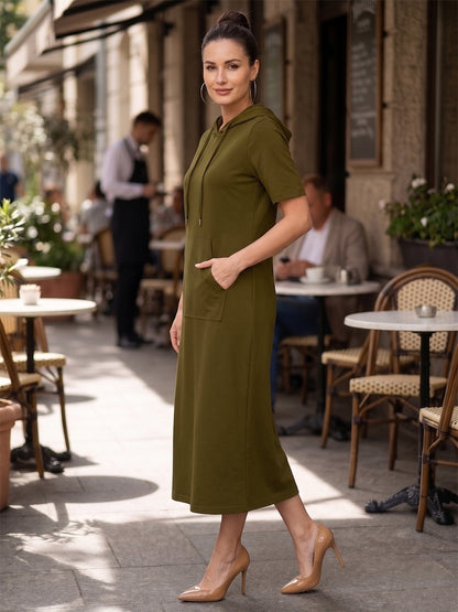 BRINNS Women Hooded Pure Cotton T-shirt Midi Dress