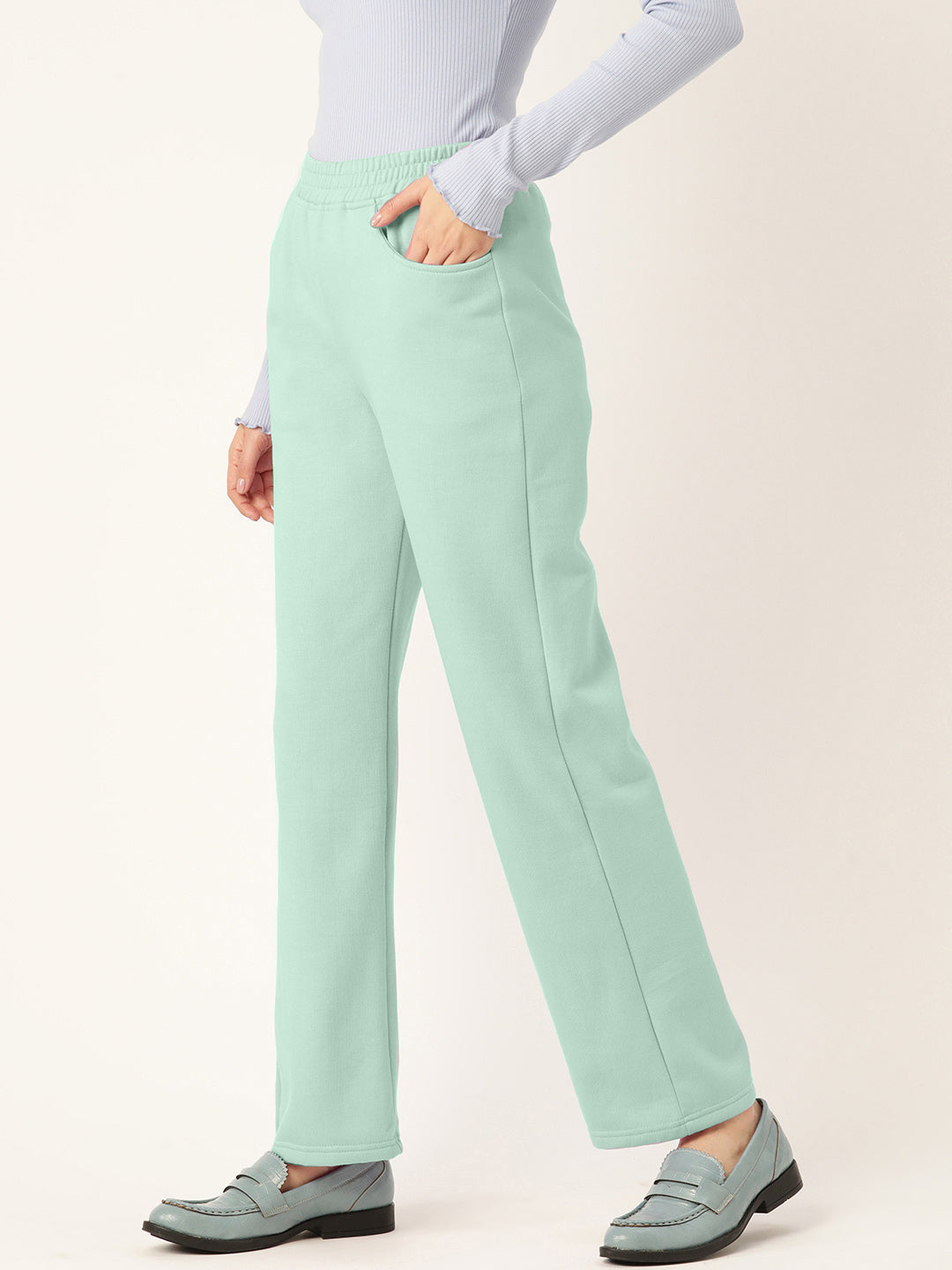 Solid Relaxed Straight Fit PolyCotton Fleece Trousers