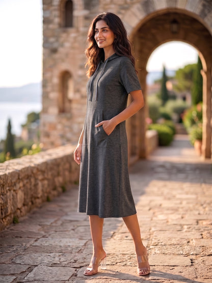 BRINNS Women Hooded Pure Cotton T-shirt Midi Dress