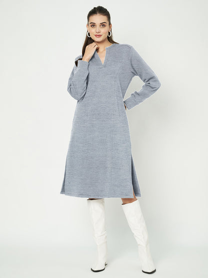 A-Line Dress with V-Neck Split Mandarin Collar