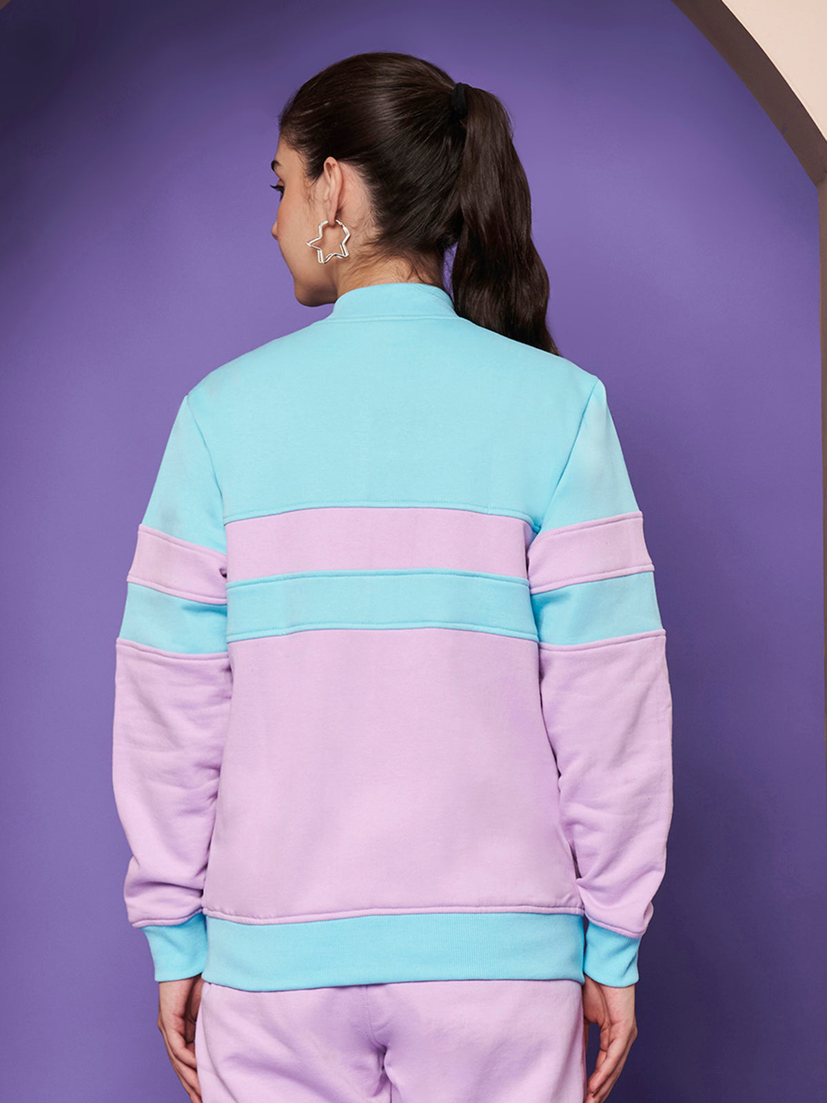 Colourblocked Stand Collar Zip-Up Fleece Jacket