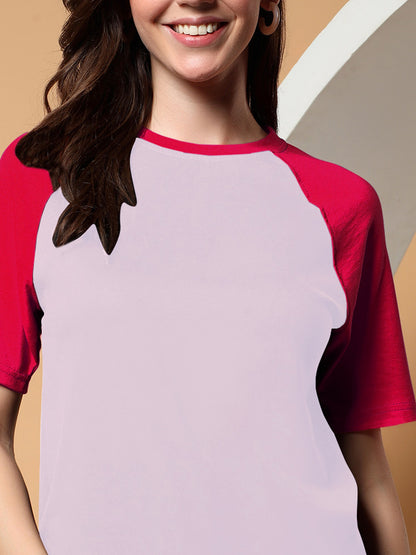 BRINNS Women Solid Raglan Sleeves Round Neck Cotton T-shirt