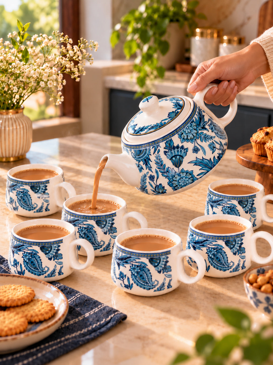 Tea Set | Printed | Kettle (1200 ml) & 6 Cups (200 ml)
