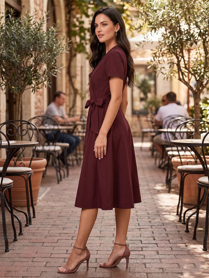 A-line dress with a waist tie-up
