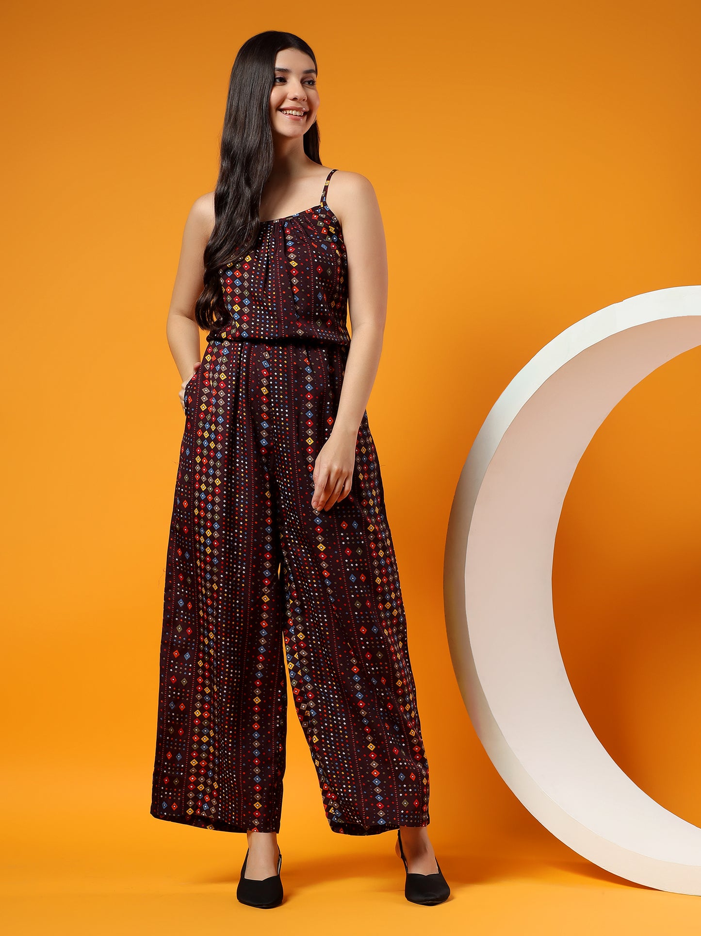 Printed Shoulder Straps Sleeveless Jumpsuit