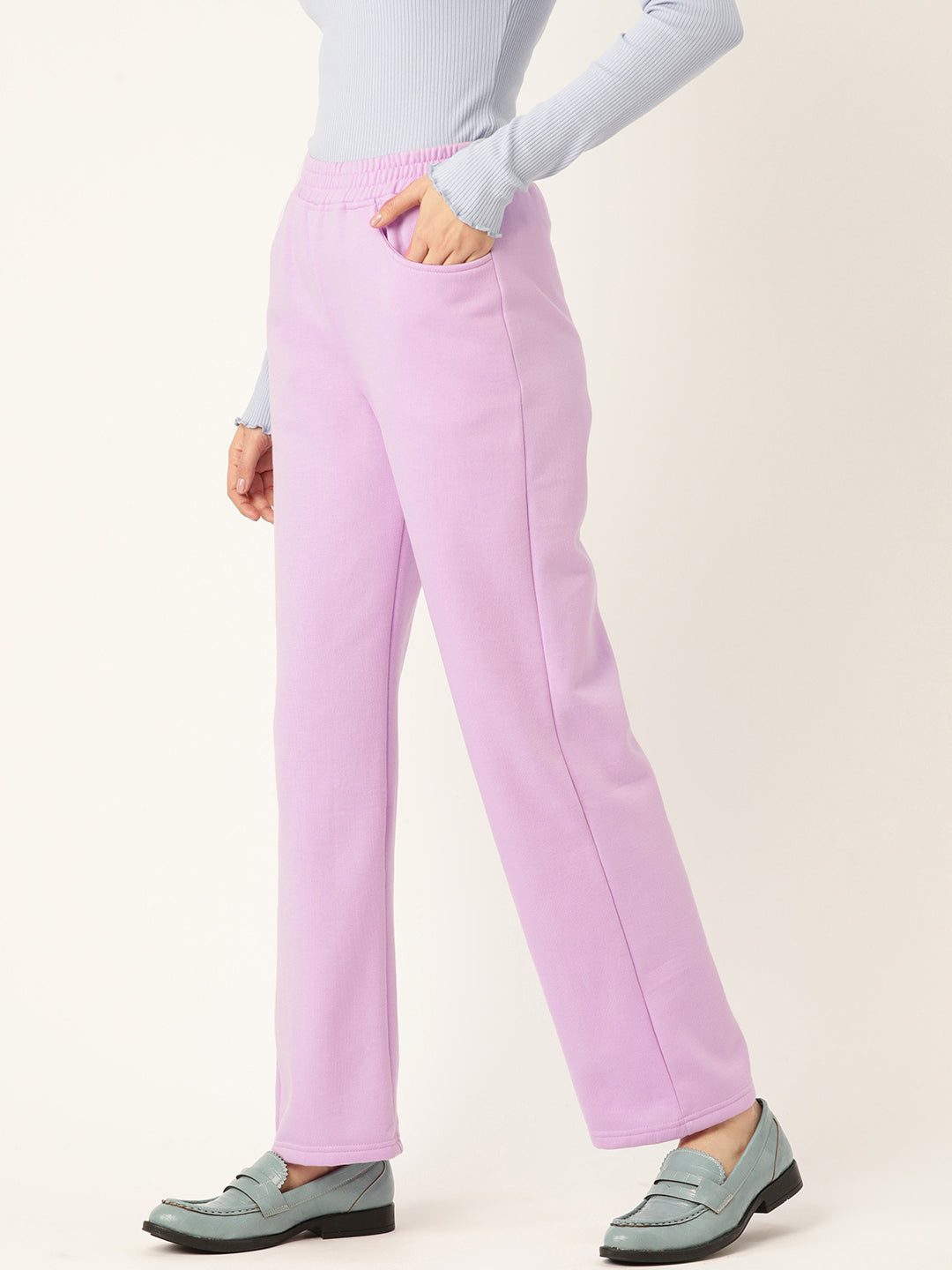 Solid Relaxed Straight Fit PolyCotton Fleece Trousers