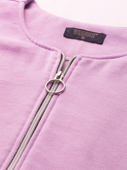 Collarless Solid Fleece Casual Bomber Jacket