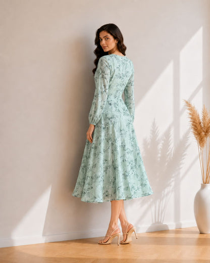 Printed Flared Western Dress.