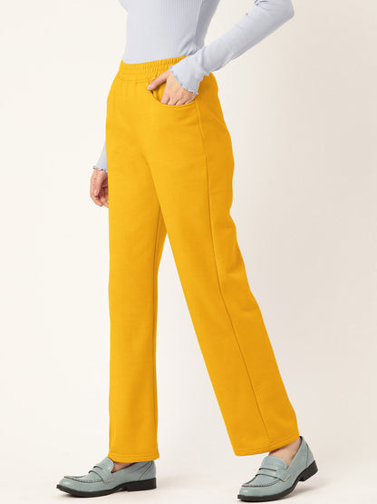 Solid Relaxed Straight Fit PolyCotton Fleece Trousers