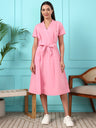 Cotton V-Neck dress with a waist tie-up