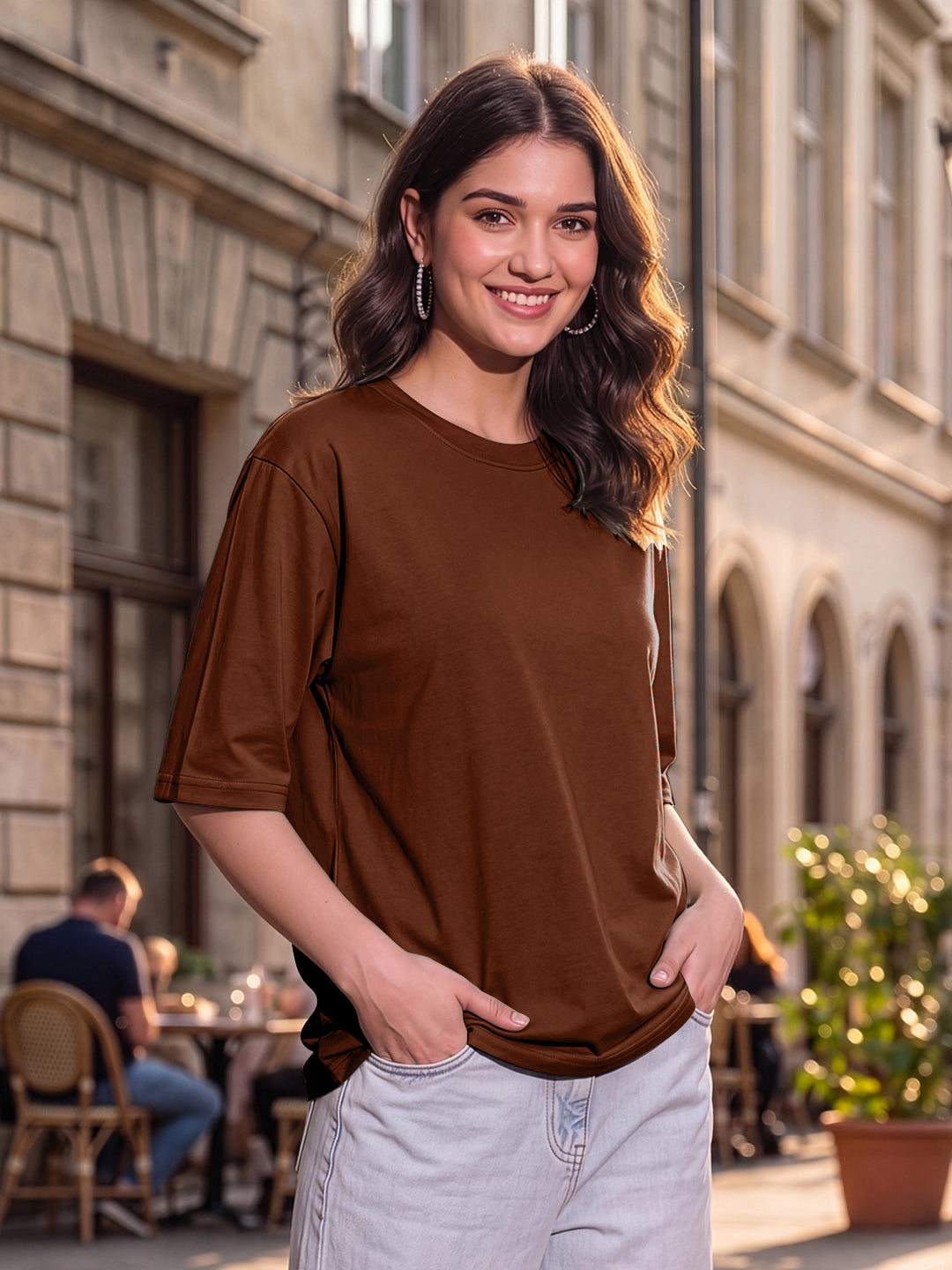 BRINNS Women Solid Round Neck Cotton T-shirt