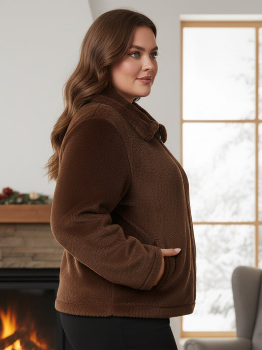 Plus Size Faux Fur Zip-Up Jacket