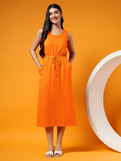 Belted Cotton Fit & Flare Midi Dress