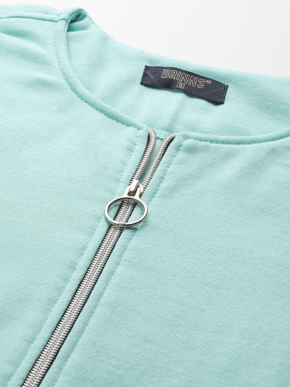Collarless Solid Fleece Casual Bomber Jacket