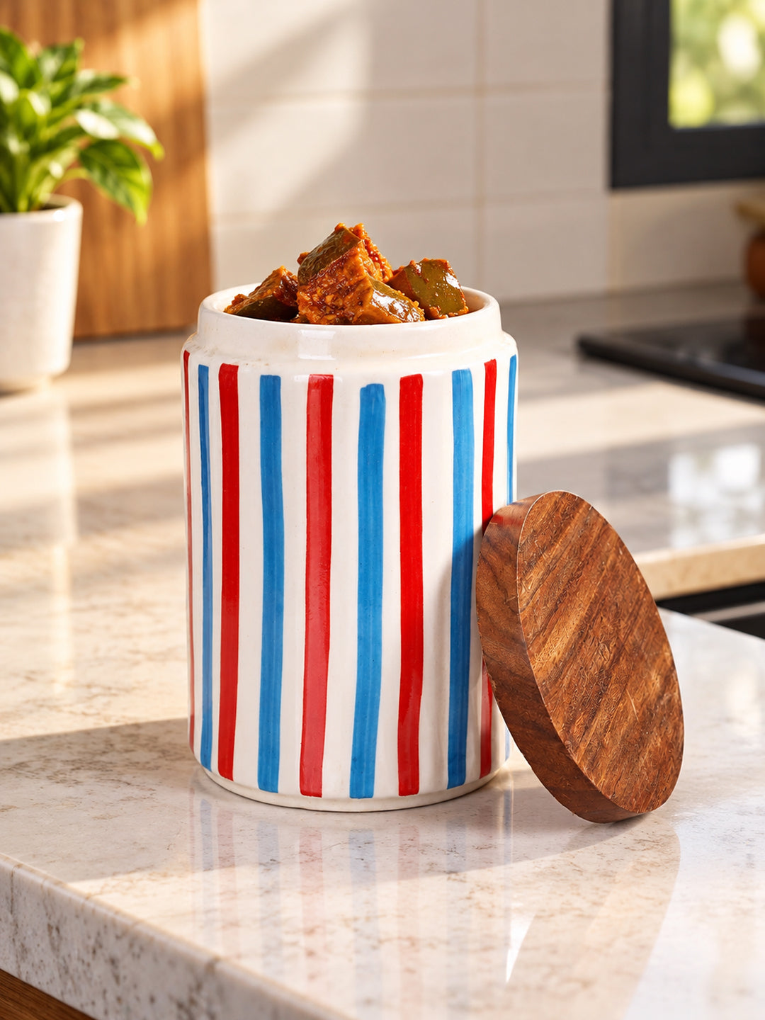 Storege Jar with Wooden Lid | Multicolor - 900 ml