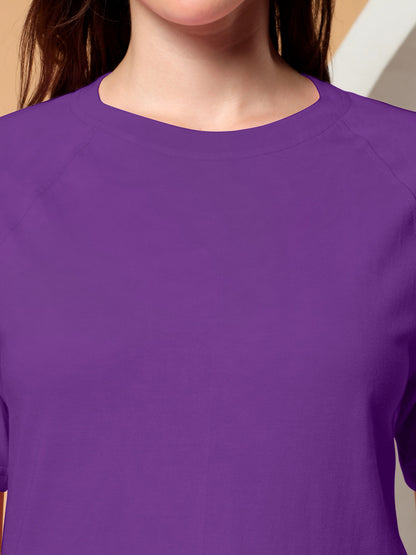 BRINNS Women Solid Raglan Sleeves Round Neck Cotton T-shirt