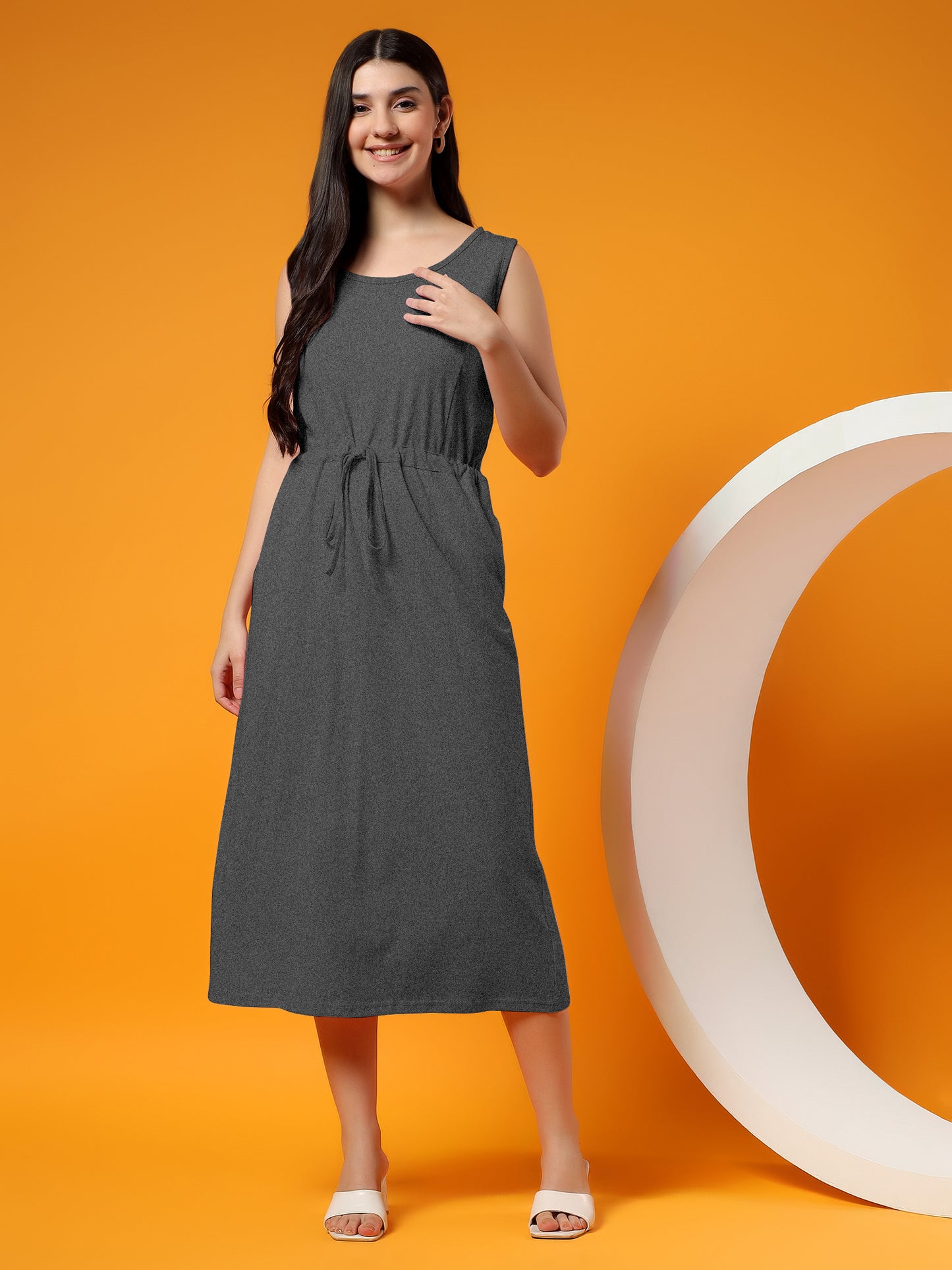 Belted Cotton Fit & Flare Midi Dress