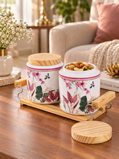 Jar Set with Wooden Lid & Stand - 750 ml each