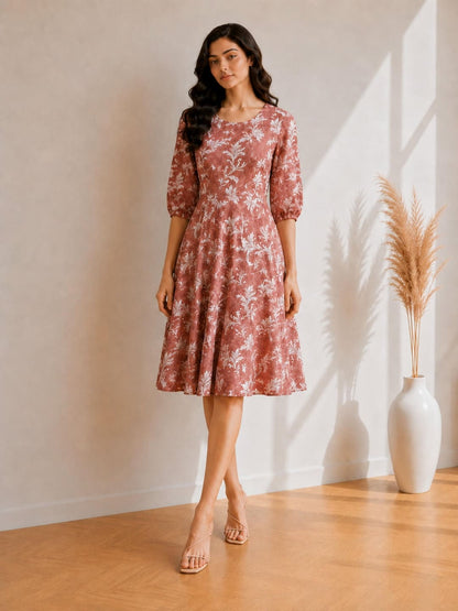 Printed Flared Western Dress.