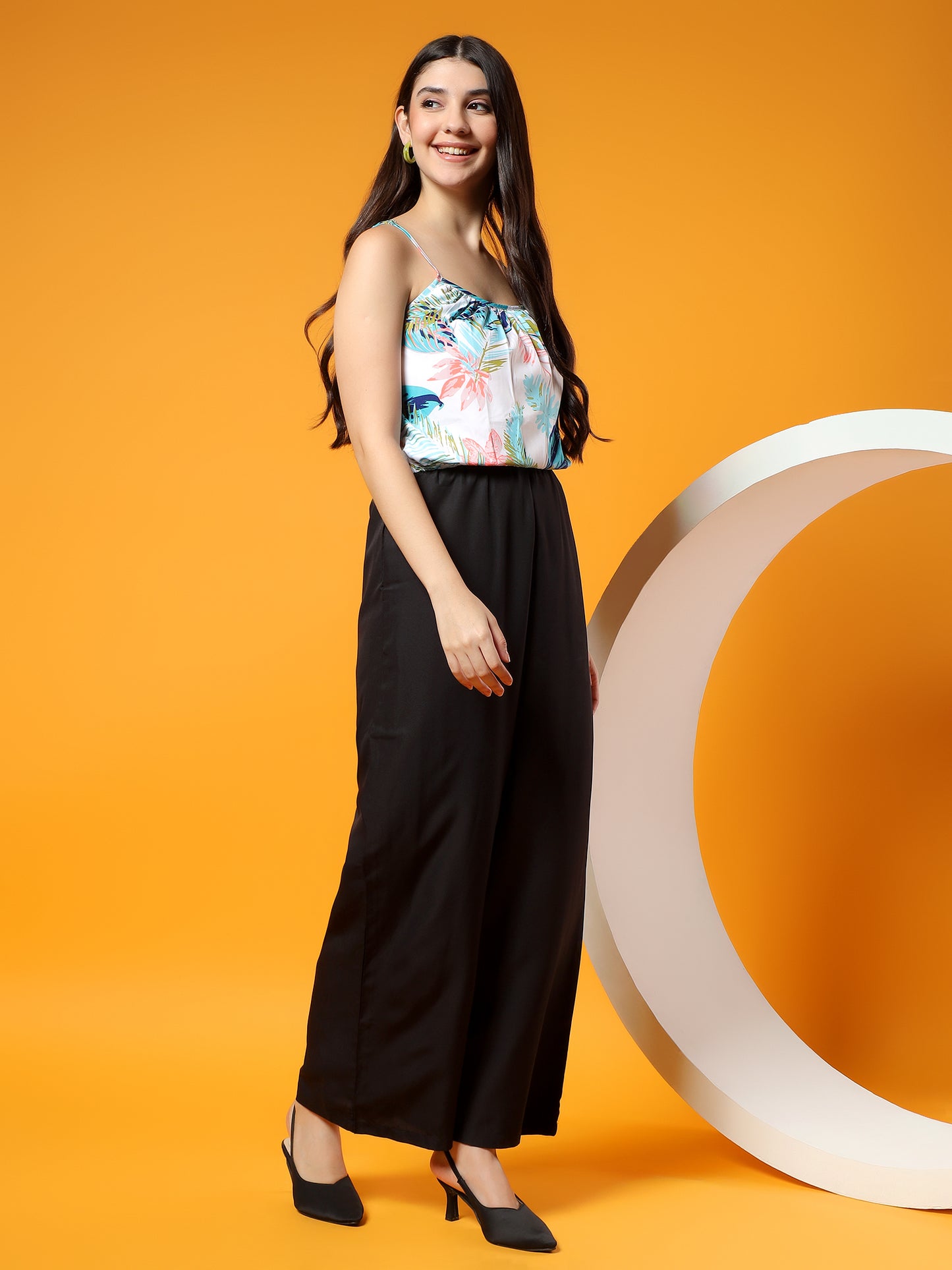 Printed Shoulder Straps Sleeveless Jumpsuit