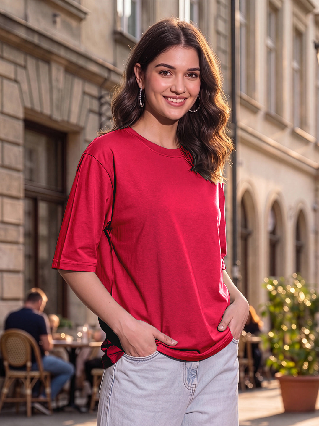 BRINNS Women Solid Round Neck Cotton T-shirt