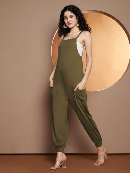 Shoulder Straps Pure Cotton Basic Jumpsuit