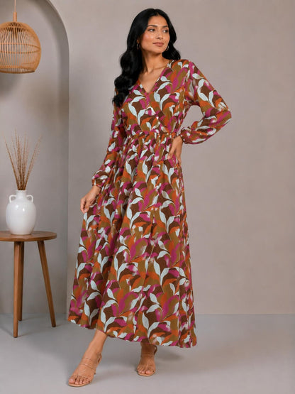 Printed Puff Sleeves Maxi Dress