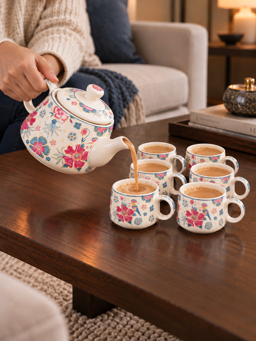 Tea Set | Printed | Kettle (1200 ml) & 6 Cups (200 ml)