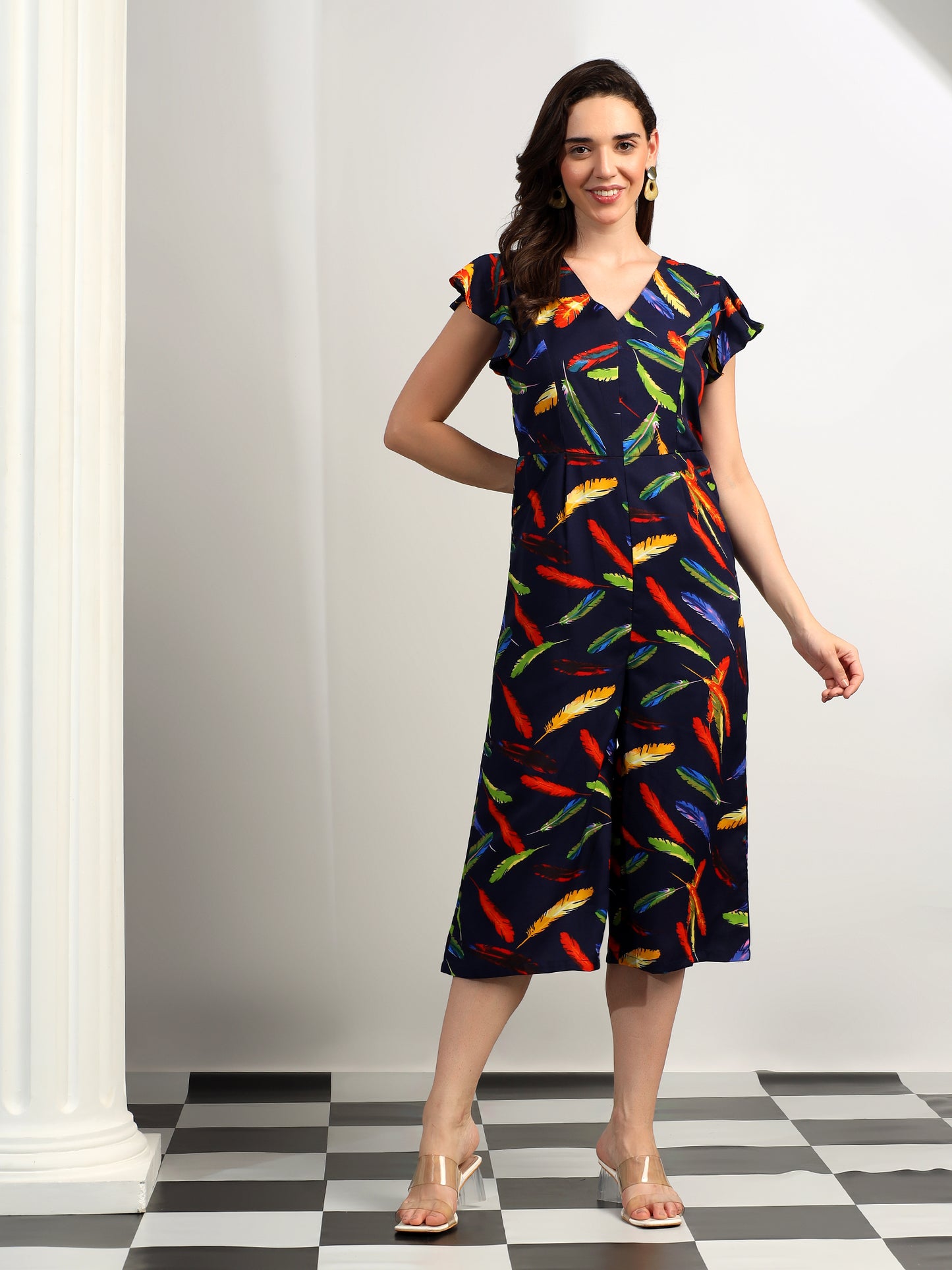 BRINNS Women Printed Short Sleeve Capri Jumpsuit