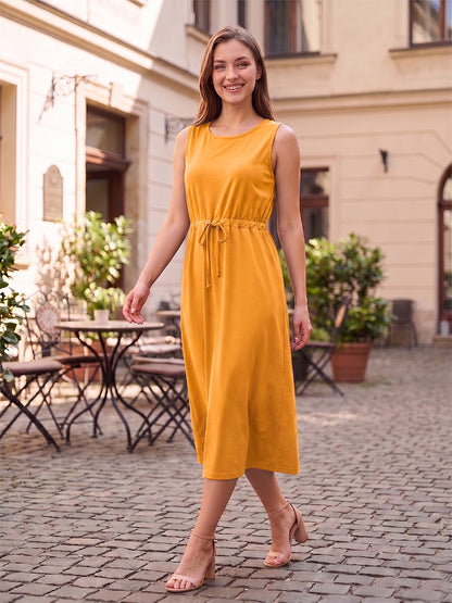 Belted Cotton Fit & Flare Midi Dress