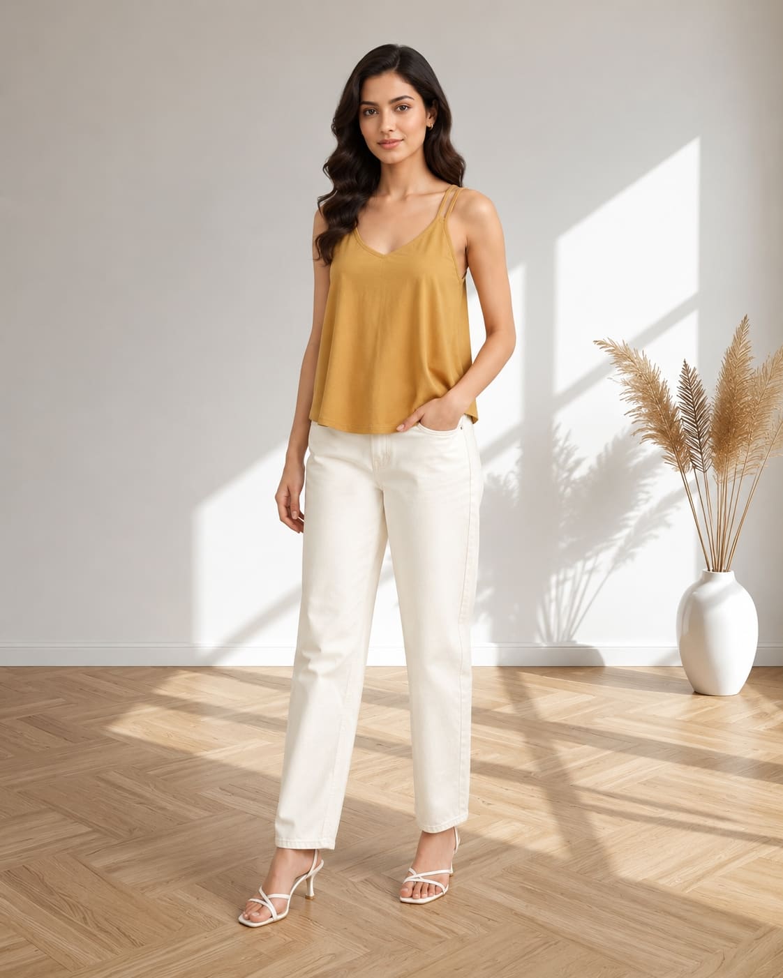 Solid V-Neck Relaxed Fit Cami Top