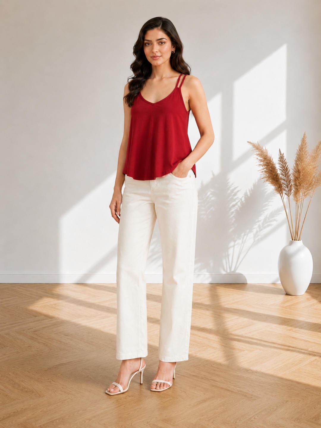 Solid V-Neck Relaxed Fit Cami Top