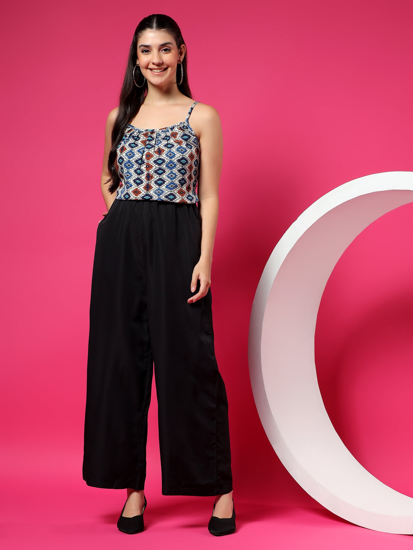 Printed Shoulder Straps Sleeveless Jumpsuit